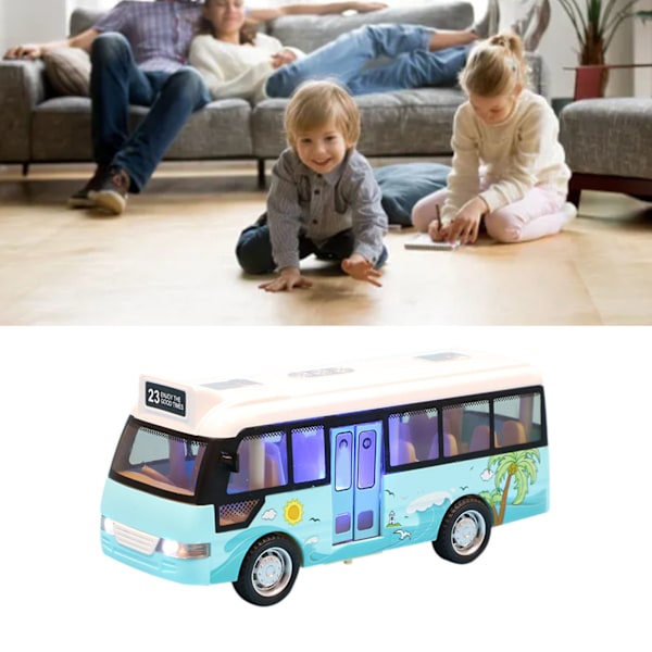 Børns lyd- og lysbybuslegetøj holdbar simuleringsmodel biler legetøj med åben dør blå