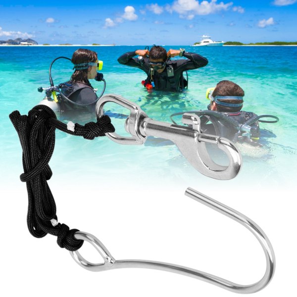 Scuba Diving Drift Kroker med Line rustfritt stål Clip Enkel Reef Krok Utstyr svart