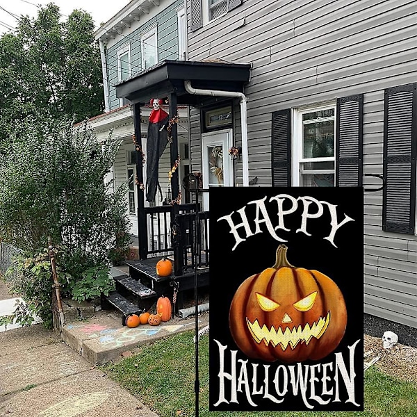 Pelottava Kurpitsa Halloween Puutarha Lippu - 12 X 18 Tuuman Kaksisivuinen Juutti Pihakoriste