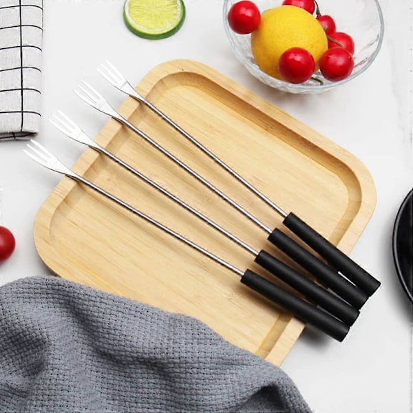 6 kpl ruostumattomasta teräksestä valmistettuja fonduehaarukoita lämmönkestävällä kahvalla juustofonduelle, lihan paistamiseen, jälkiruokahaarukka, fondue-sulatusvartaita, grillivartaita