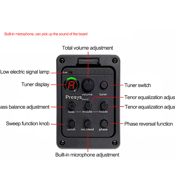 Gitarrförförstärkare EQ Tuner Piezo Pickup Beat Gitarrdelar Tillbehör