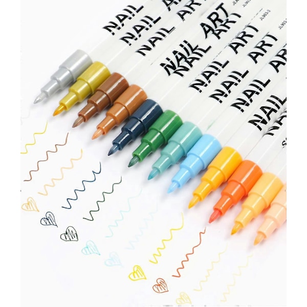 3D Nagelkonst Penna Polish Ritning Nagel Prick Graffiti Prickningspenna Blomma Penna Krok Linje DIY Nagelkonst Skönhet Manikyrverktyg (12 Färger)