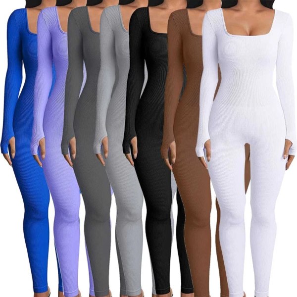 Yoga Fitness Bodysuit med Gevind Firkantet Hals Lysegrå L light grey L