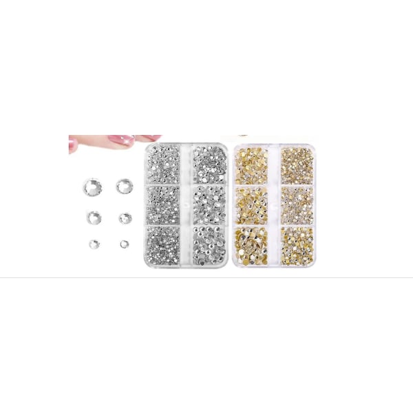 Rhinestone Nail Art Kit - 3300+ Klar Rhinestones i 6 Storlekar för Nageldekoration, Smycken, Makeup & Hantverk