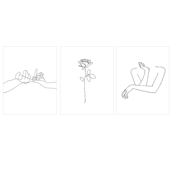 3 st/set 30x40cm Modern enkel hängande abstrakt linjemålning Canvas väggbild för hemmet