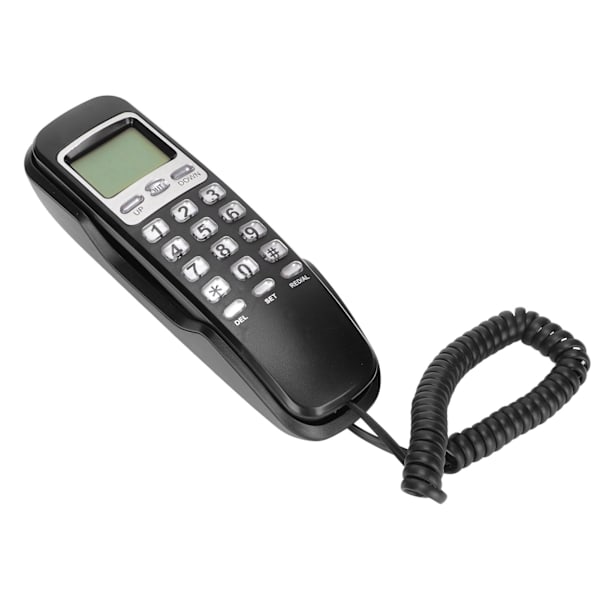 Ledningstelefon med omringing, LCD-skjerm, liten kablet fasttelefon for hjemmekontor, svart