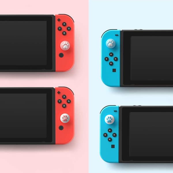 4 stk. (Rosa med blå) - Smarte tommelgrepshetter for Nintendo