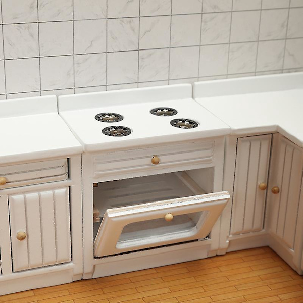Miniatyrköksmöbler Set - Vit Trä 1:12 Skala Minihus Tillbehör - Perfekt Födelsedagspresent!