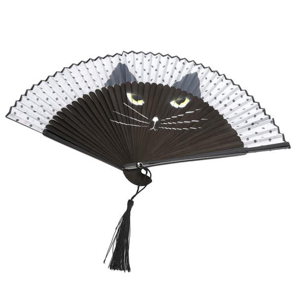 Kattvikfläkt Målad Bläckstråle Japansk Stil Tecknad Handhållen Bröllopsdans Kyrkpresenter