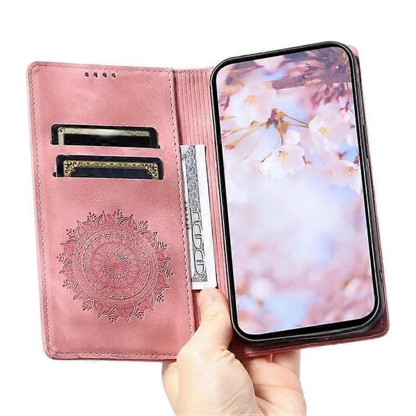 Kompatibel med Samsung Galaxy A55 5G Läderfodral Mandala Blomma Plånboksfodral PinkGold