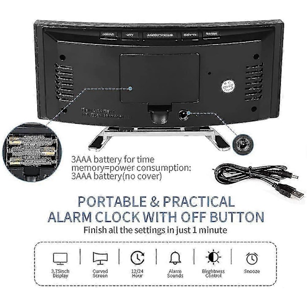 Digital Väckarklocka, 7\" LED Spegelskärm Väckning Vid Sängen, Snooze-läge (Grön)