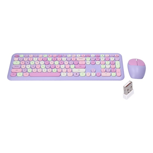 Näppäimistö Mouse Combo 2.4G Retro Multi Color Mute Cover Langaton näppäimistö ja hiiri Set Purple