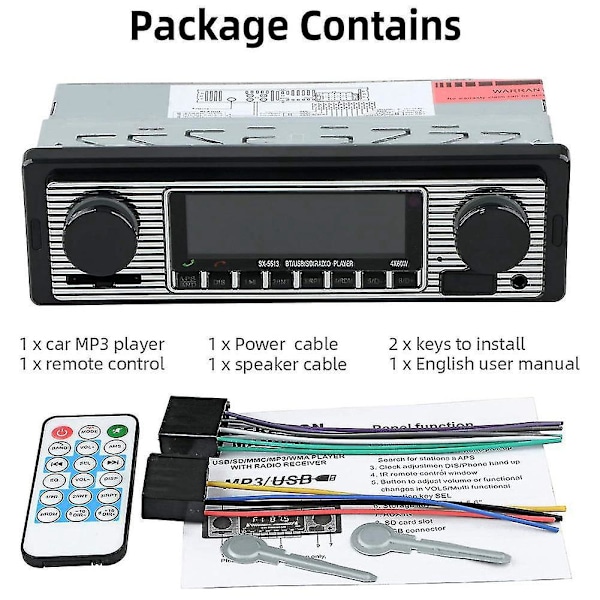 Auto Autoradio Bluetooth Vintage Langaton MP3 Multimedia Soitin AUX USB FM 12V Klassinen Stereo Audio-B6