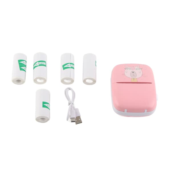 Lomme termisk skriver Mini HD Bluetooth blekkfri lommetelefonskriver for studenter Rosa