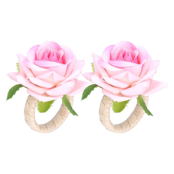 2 STK/Pose Simulationsblomst Servietringe Moderne Servietholder Borddekorationer til Bryllup Pink