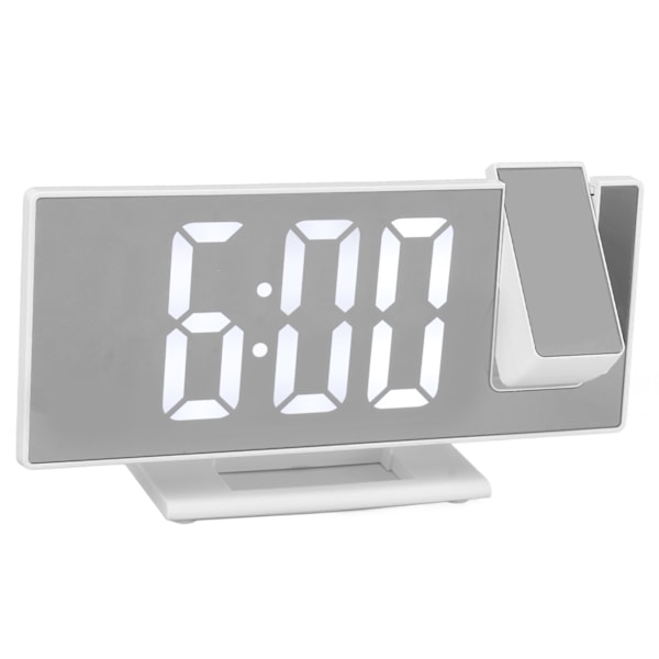 Digitalt projektionsvækkeur til soveværelser Stort LED-display Spejlprojektionsvækkeur Hvid
