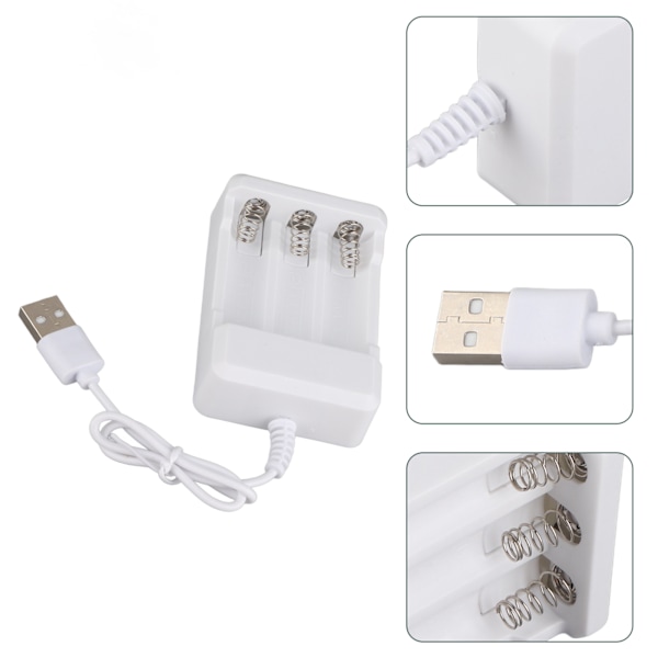 Bærbar ABS 3,6V oplader med tre stik til AA AAA genopladeligt batteri med USB-stik