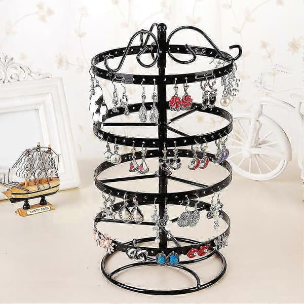 Støbejern Fire-lags Roterende Smykkestativ Ørering Armbånd Displaystativ Hvid JH4 White