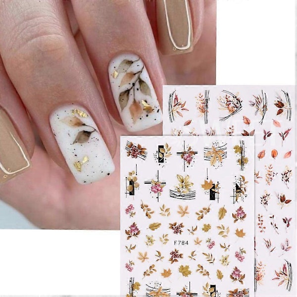 2 st 3D Nageldekor Maple Leaf med Guld Höstlinjer Design DIY Manikyr Dekoration för Kvinnor F783 F784