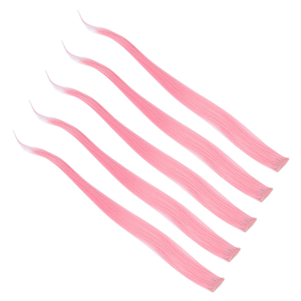 5 stk klips i hårstykke farget rett hårforlengelse klips hårstykke klips for fest Cosplay Lys rosa