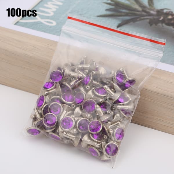 B Akryl Diamant 8mm Dekorativ DIY Stud Klestilbehør 8mm Sølvkant KrystallLilla