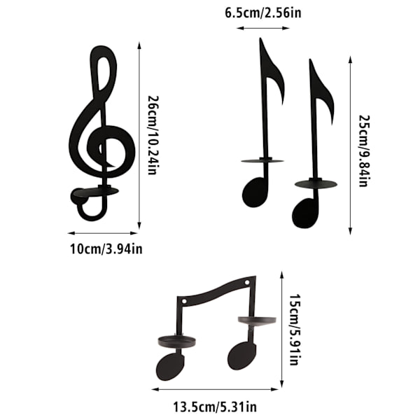Svart note vegglampe lysestake veggmontert lysestaker musikknotat veggdekor