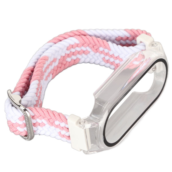 Mjukt nylon flätat watch med case Skärmskyddstillbehör Passar för Mi Band 7 Rosa Vit och transparent case