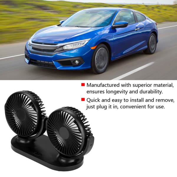 USB Dobbelt Hoved Bilventilator Bærbar Klimaanlæg Auto Køler Ventilation 12V Sort