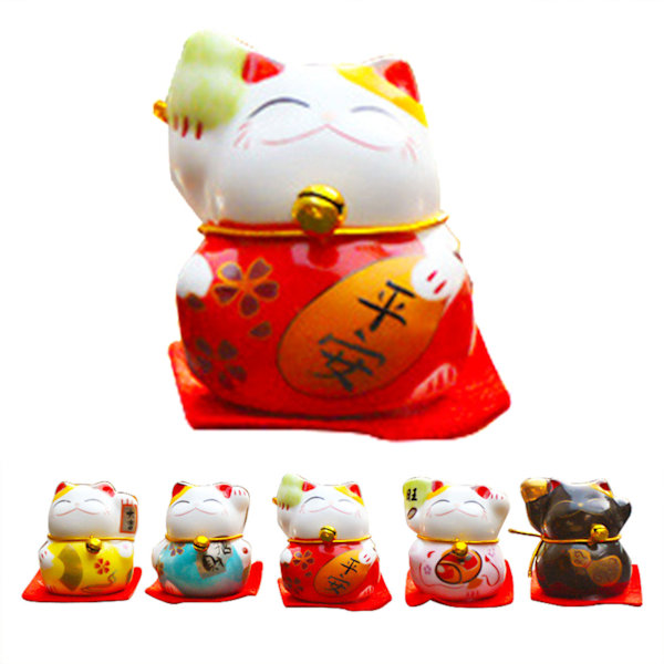 5 stk. Lykkekattefigurer Små Søde Lyse Farver Glatte Linjer Maneki Neko Figurer til Bil Bord Hylde