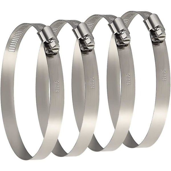 4 stykkers justerbar slangeklemme i rustfritt stål for feste av fleksible slangerør (91-114 mm) - engelsk