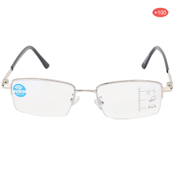 Metalliset Multifocal-väsymystä lievittävät lukulasit Blue Rays Presbyopic -lasit 150 hopea