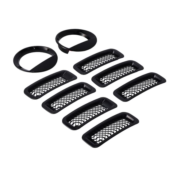 Front Mesh Grille Inserts Headlight Trim Rings Kit Dekoration Passar till Jeep Patriot 2011-2016