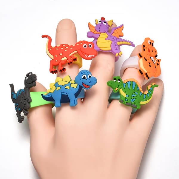 6 stk./sæt Søde tegneserie dinosaur PVC ringe Blød PVC fingerring Børnegave