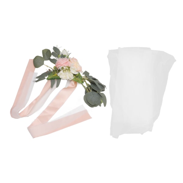 Bryllupsstol Blomster Kunstig Simulering Elegant Bryllupsgang Dekorasjon med Bånd for Seremoni Fest Korea Rosa