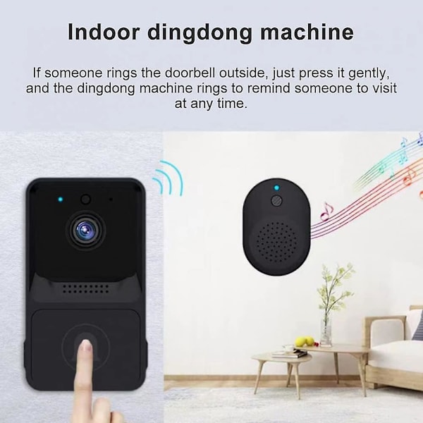 Smart Trådløs Videodørklokke med Klokkesignal, HD IR Nattesyn, To-vejs Video Intercom, Cloud