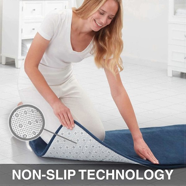 Baderomsmatte i Memory Foam, Sklisikker, Absorberende, Superkoselig Fløyelsbaderomsteppe (56 cm x 91 cm, Marineblå)