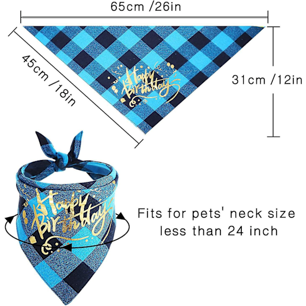 Hundfödelsedag Bandanas Set 3 Tvättade Vändbara Rutiga Triangelhalsdukar för Husdjur