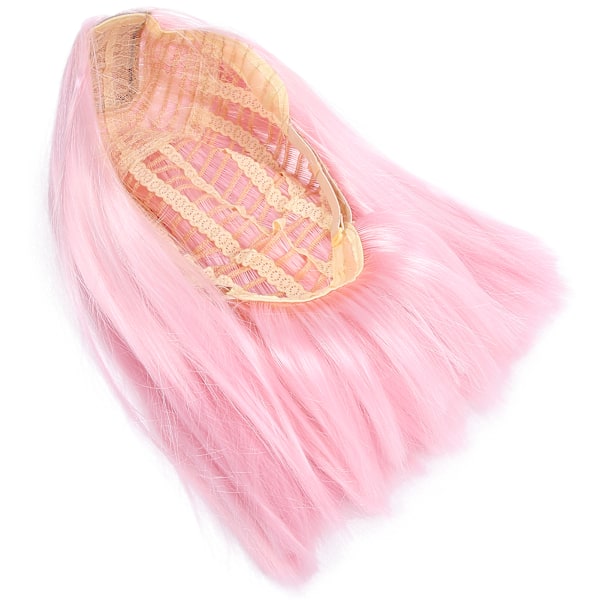 Kort rak peruk andningsbar elastisk rem peruk för fest cosplay dagligen liv 35cm / 13.8inPink