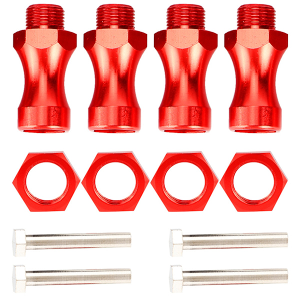 4 stk RC-hjul sekskantet driver metall 12 mm sving 17 mm forlengelsesadapter for RC bil lastebil (rød)