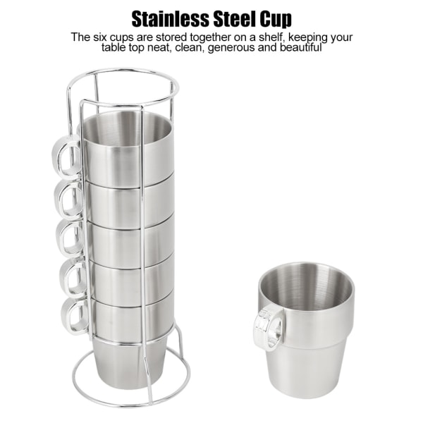 Dobbeltlags Anti-skald rustfritt stål stablebart vann kaffekoppsett med koppholderstativ