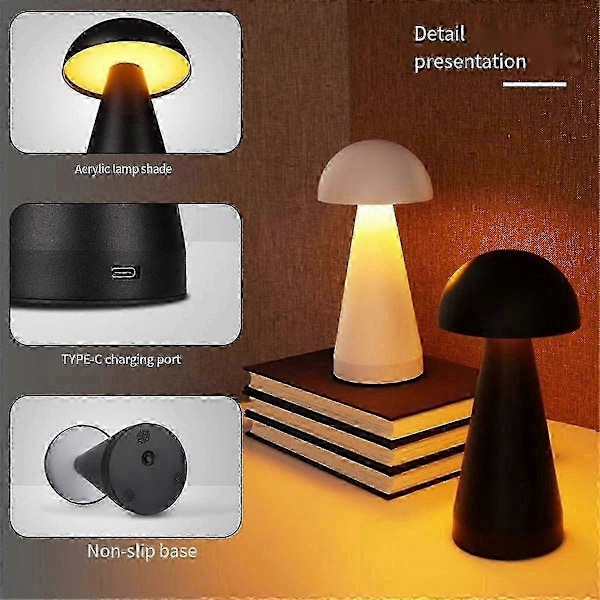 LED Oppladbar Sopp Bordlampe Skrivebords Nattbordslampe for Barnerom Søt Sengetids Berøringskontroll Lampe A