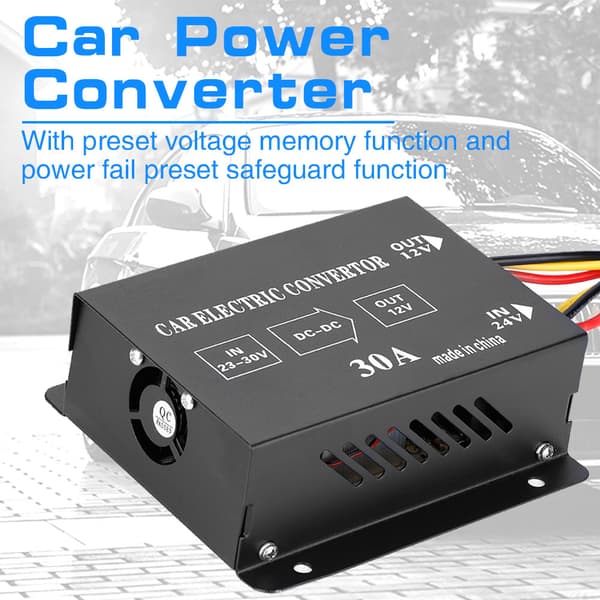 Bil Lastebil 30A 360W DC 24V til 12V Strømomformer Elektrisk Spenningsreduserende Nedtrappingstransformator