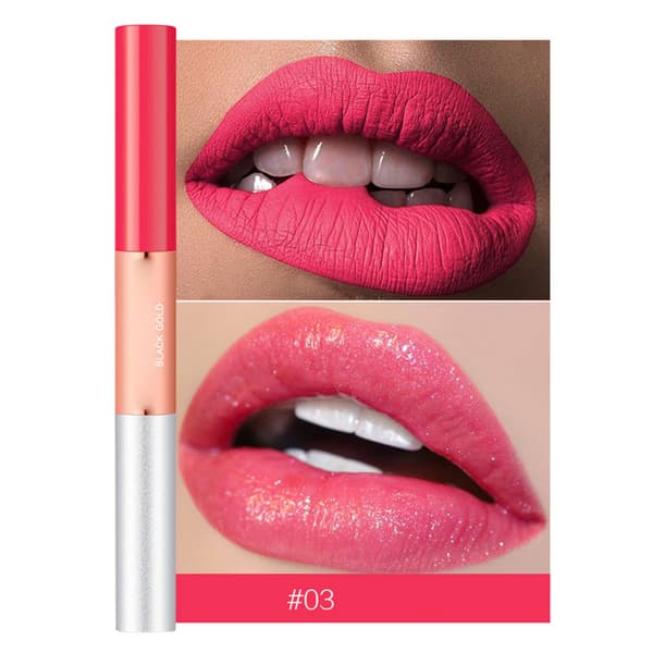 Dobbeltendet Langtidsholdbar Glitter Mat Lipgloss Flydende Læbestift N6034(#03)