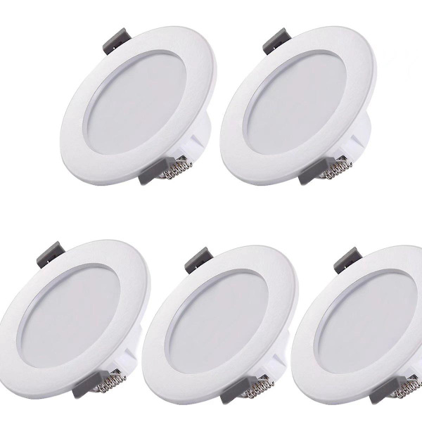 6W 3000K trefarvet LED-badeværelsesspots med 5 IP44-loftsindbygningslamper og 100 mm ansigtsdiameter