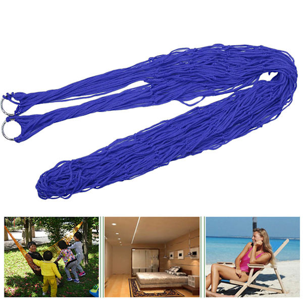 Bekväm dubbel gunga hängande säng nylon mesh hängmatta för utomhuscamping (blå)