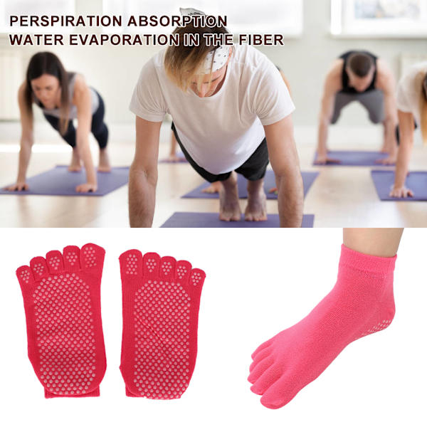 Pehmeä puuvillainen joogavarvassukat Liukumattomat hengittävät Pilates-sukat päivittäiset jalkojenhoitotarvikkeet (ruusunpunainen)