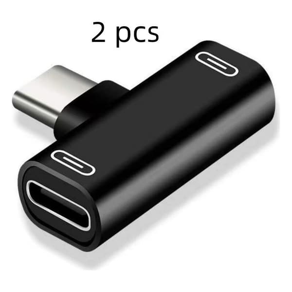 Dobbelt USB-C-adapter til opladning og lytning til musik samtidigt.