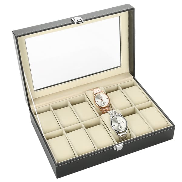 12 Rum PU Læder Ur Display Etui Opbevaringsboks Organizer Ur Smykker Display Boks