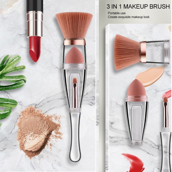 3 i 1 multifunksjonell kosmetisk børste Foundation Powder Concealer Eye Lip Brush Makeup Tool