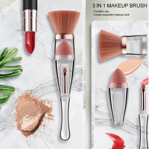 3 i 1 Multifunktionel Kosmetikbørste Foundation Pudder Concealer Øjen Læbebørste Makeupværktøj